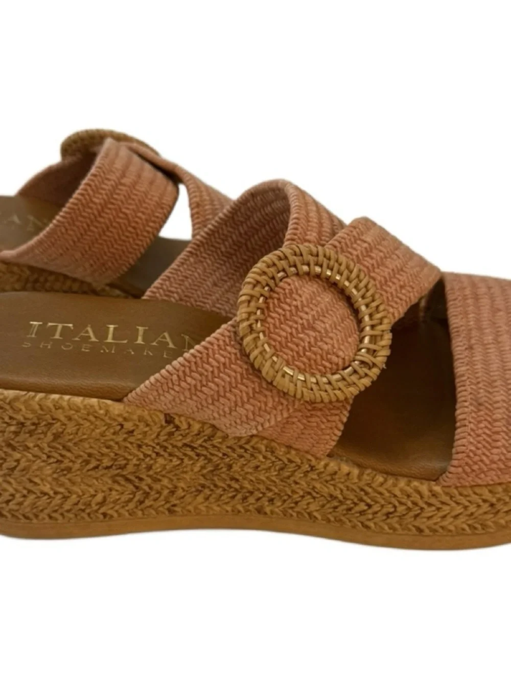 Italian Shoemakers Grania Wedge Woven Slide Sandals in Dusty Rose. 7.5